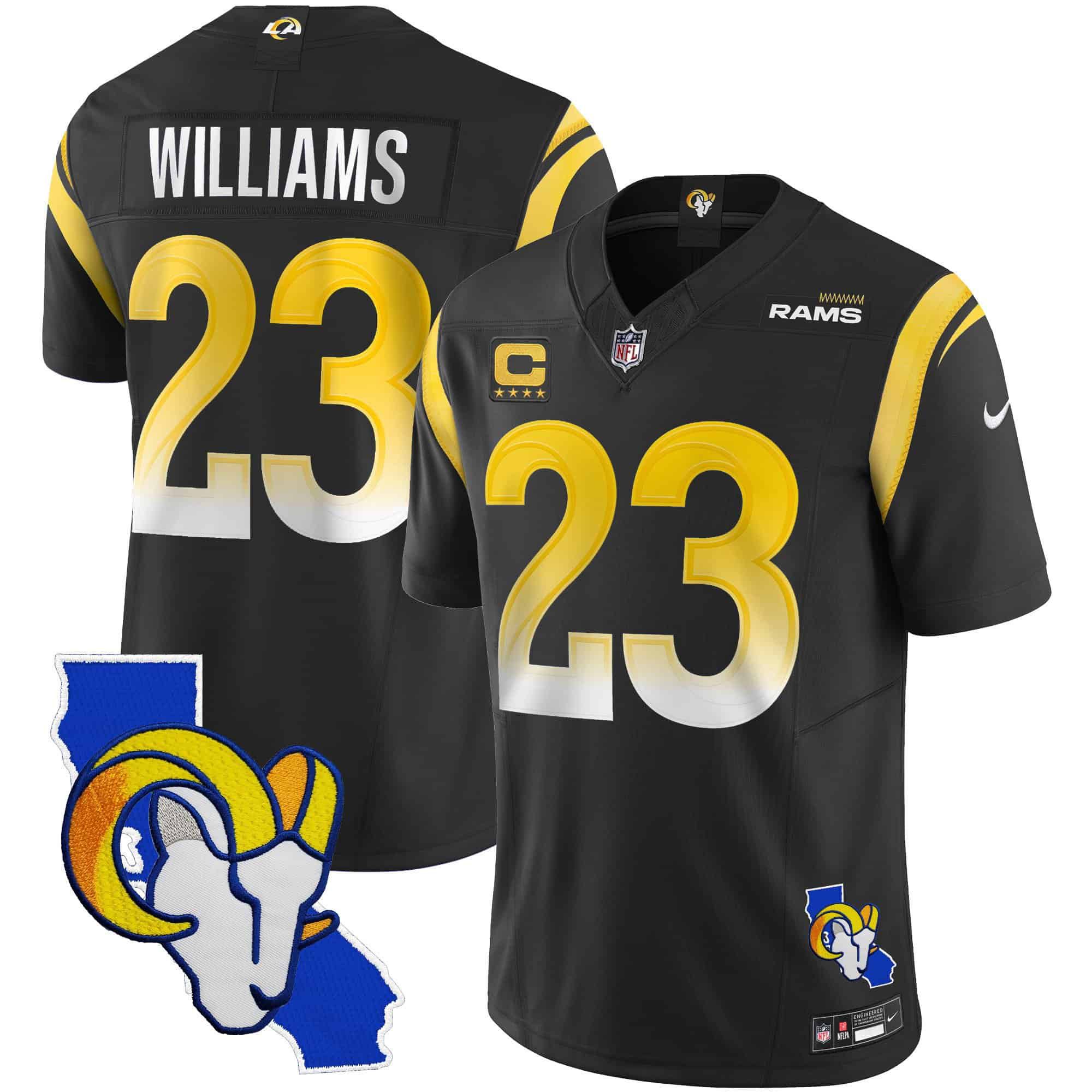 Men Los Angeles Rams #23 Williams Black 2024 Nike California Patch Vapor Limited NFL Jersey style 1